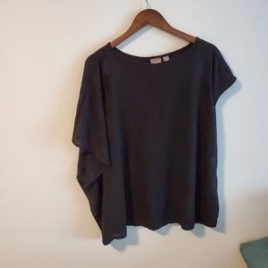 Chicos asymmetrical flowy sleeve semisheer argyle pattern black blouse size XL